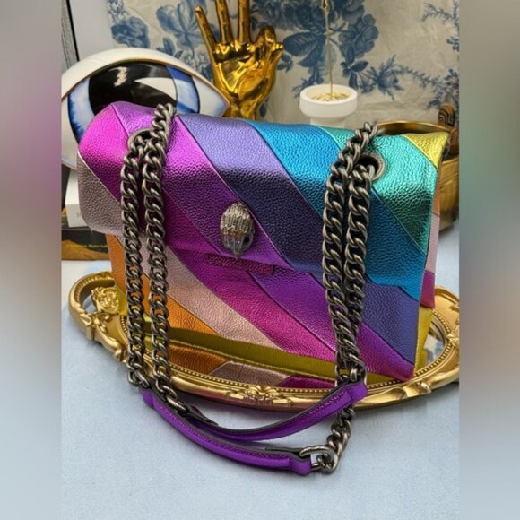 🆕 KURT GEIGER LONDON 🧿 NWOT Leather Kensington Shoulder Bag, Metallic Rainbow - Picture 7 of 16